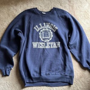 Vintage IWU, Illinois Wesleyan University navy and white sweatshirt